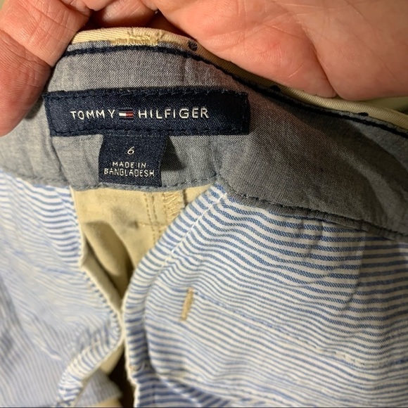 Tommy Hilfiger Ankle Pant Sz 6 Beige/Tan Blue dot Stretch Denim Style Preppy - Picture 11 of 14
